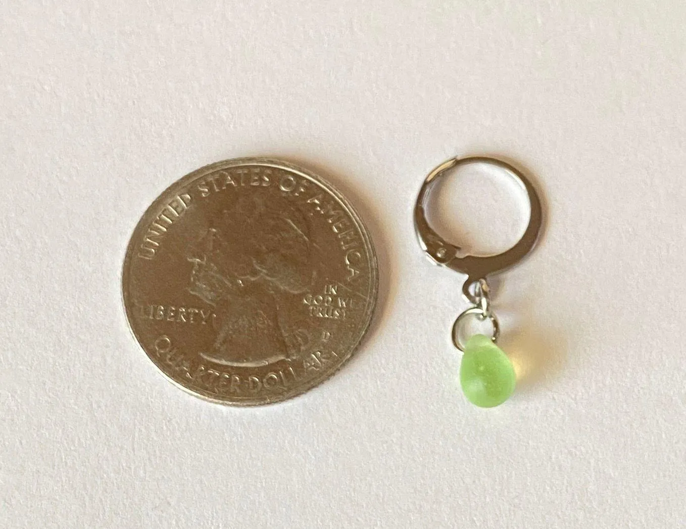 Handmade aurora light green tiny teardrop Czech glass simple minimalist earrings💚 - Image 7