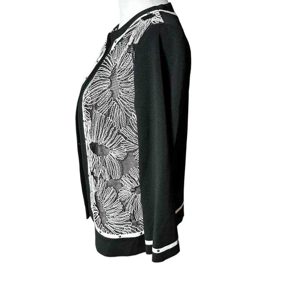 Ming Wang Toula Women’s Floral Open Knit Black Jacket Sz XSmall - Image 5