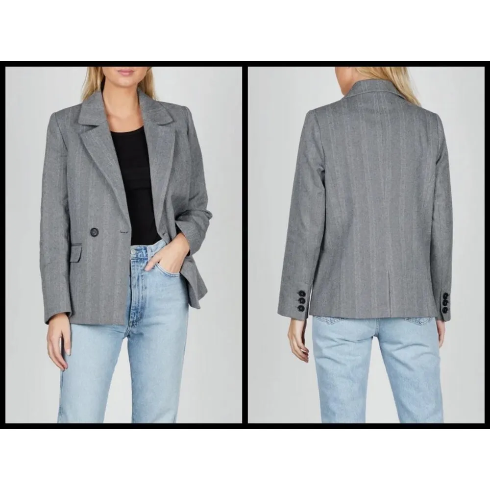 💕ANINE BING💕 Becky Blazer Herringbone Grey Small NWT Business Double Breasted - Image 8