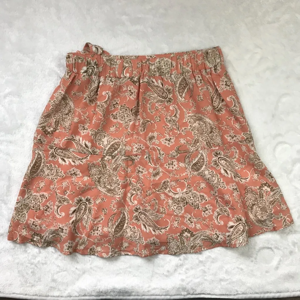 Paper Crane Paisley Skirt Women's Small Peach, Neutral Lined‎ Tie Elastic Waist - Image 4