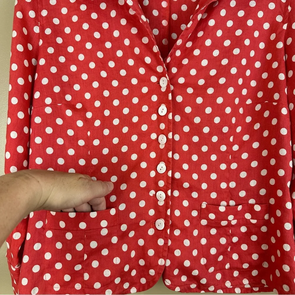 Talbots Coral Polkadot Linen Lightweight Shacket Blazer Jacket 12P - Image 4