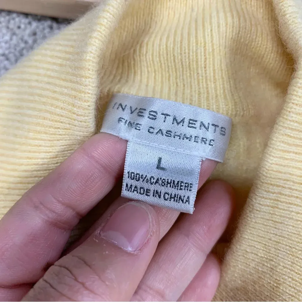 Investments 100% Cashmere Pure Fine Sweater Longsleeve Mock Neck in Yellow L - Image 12