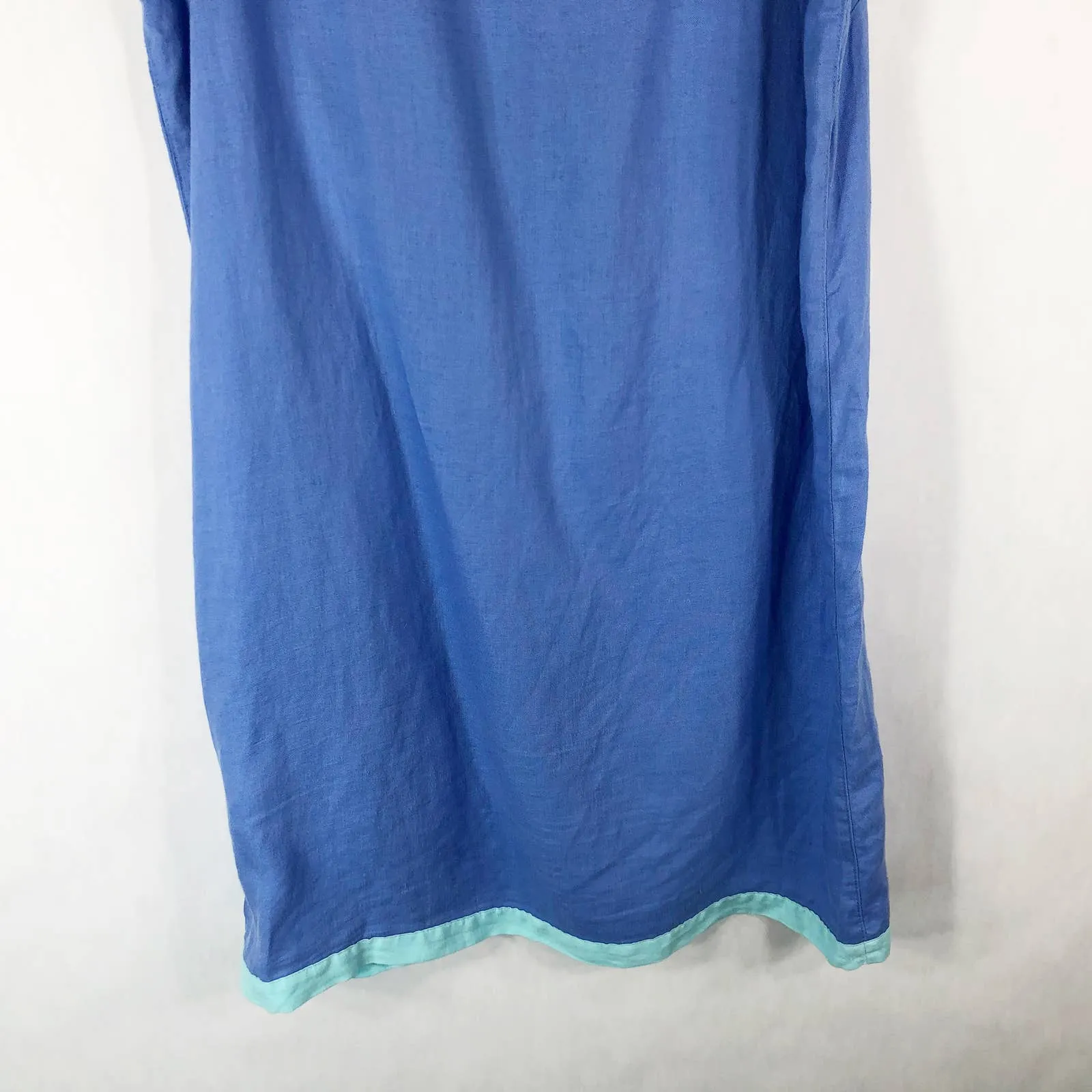 Sigrid Olsen ‎ Small Dress Shift Blue Linen Mini Solid V Neck Sleeveless 139 - Image 7