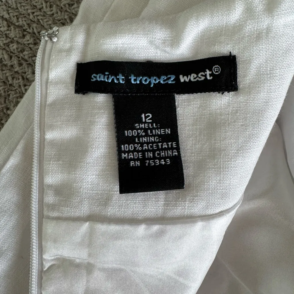 Saint Tropez West White Linen Scoop Neck Shift Dress Lined Size 12 - Image 5