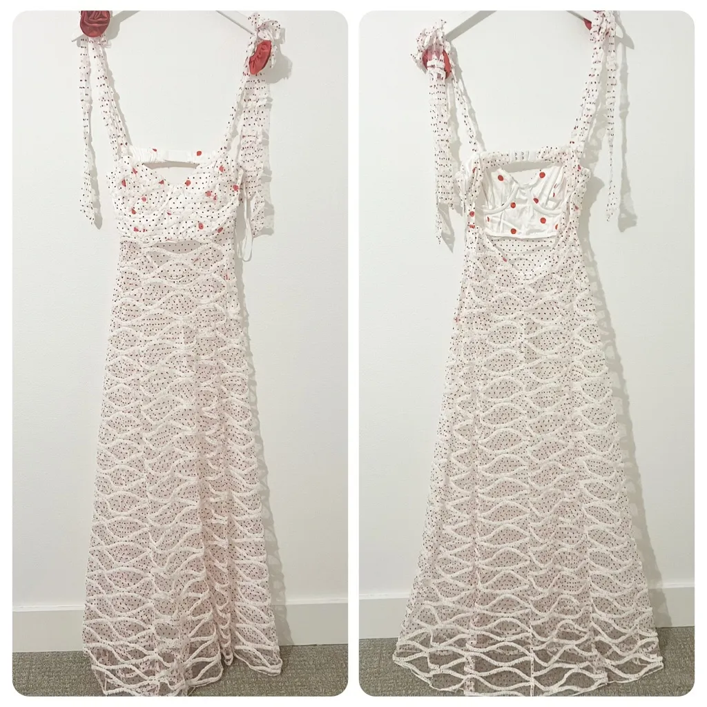 NWT NEW For Love and Lemons Giada Sheer Polka Dot Maxi Dress Size Medium M - Image 2