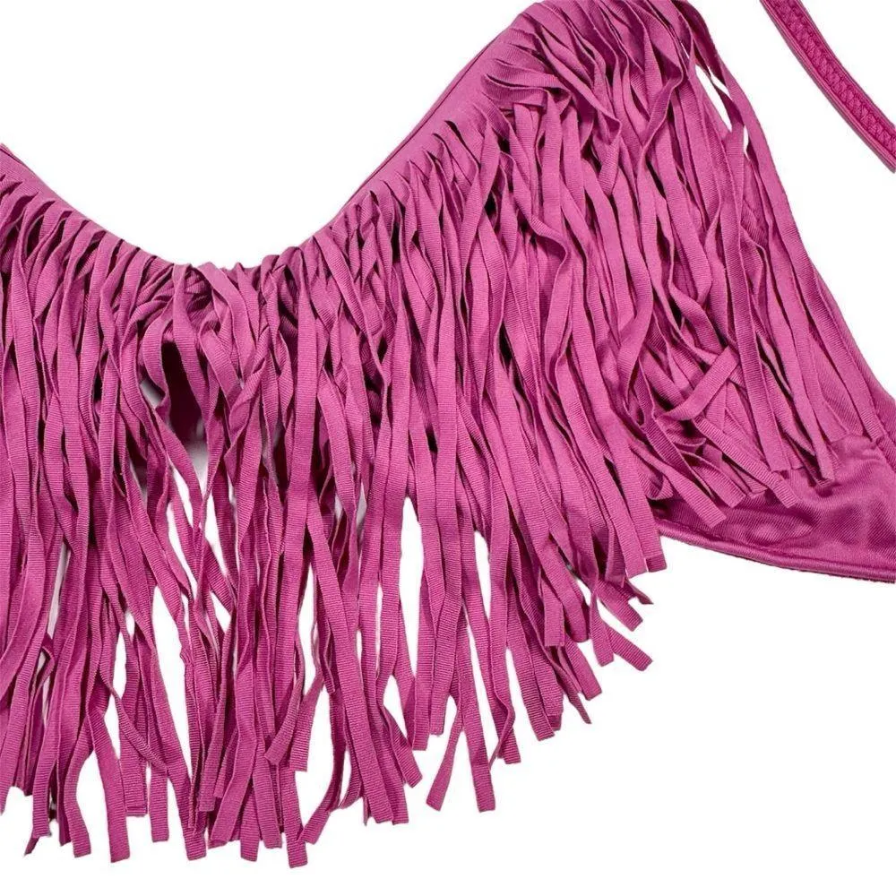 L*Space Size Small Audrey Fringe Halter Bikini Top Swimwear - Image 3