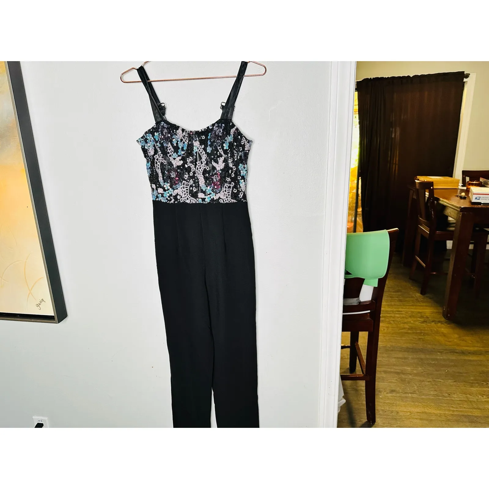 Bronx & Banco Black Sequin Multicolored Sweetheart Neckline Jumpsuit Size S - Image 6