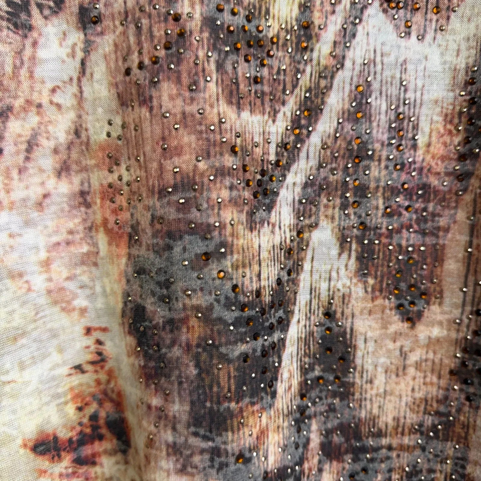 Jess and Jane Tunic Top Womens Large Shirt Brown Red Zebra Burnout Rhinestones - Image 4