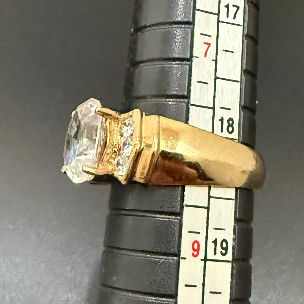 Vintage RF Peak 925 Gold Over Sterling Silver Oval CZ Solitaire Ring Size 8 8g. - Image 11