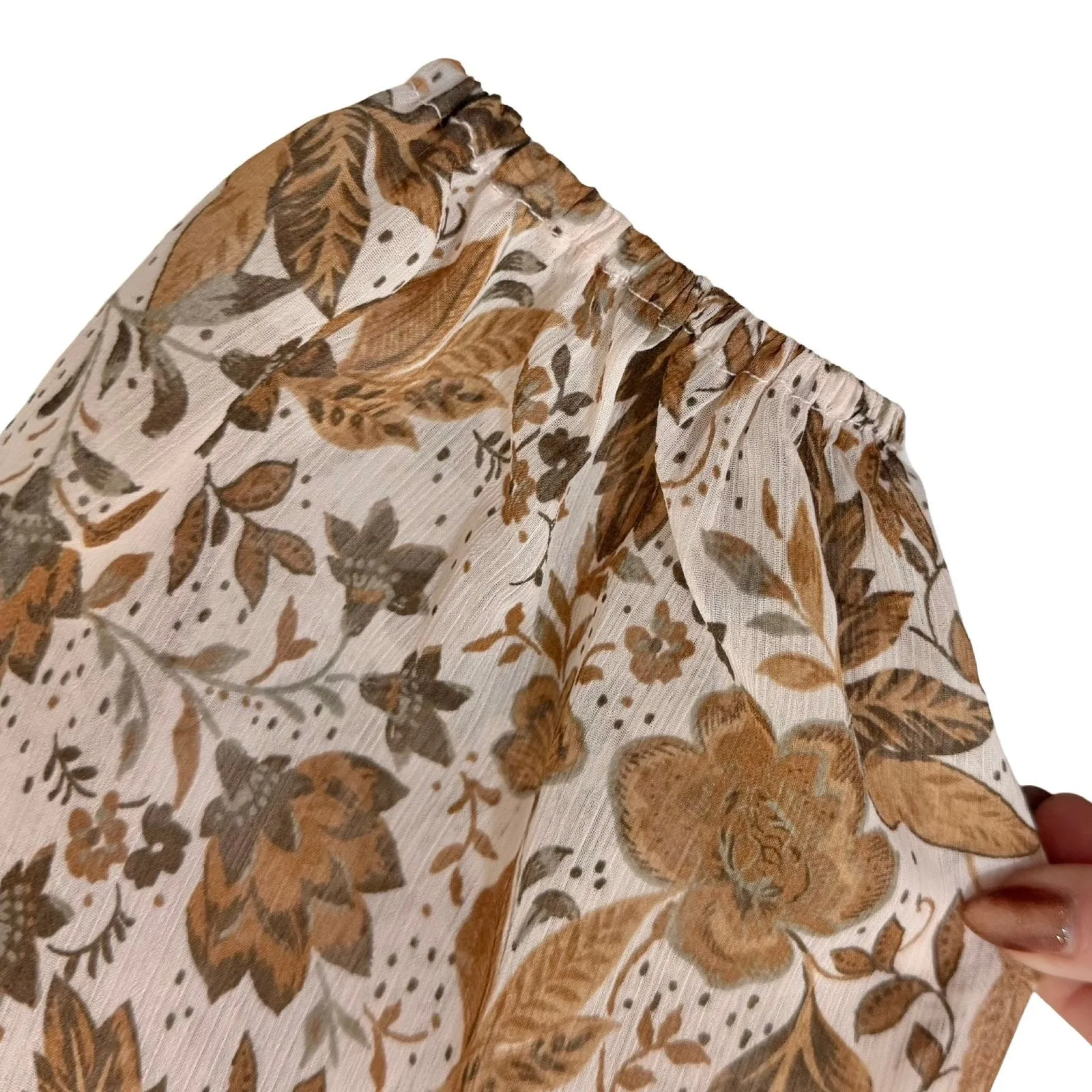 CeCe Cream Tan Fall Floral Leaves Ruffle Long Sleeve Tie Waist Wrap Top size L - Image 10