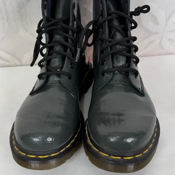 Dr Martens 1460 Patent‎ Leather Lace Up Boots Womens Size 7 Grey - Image 8