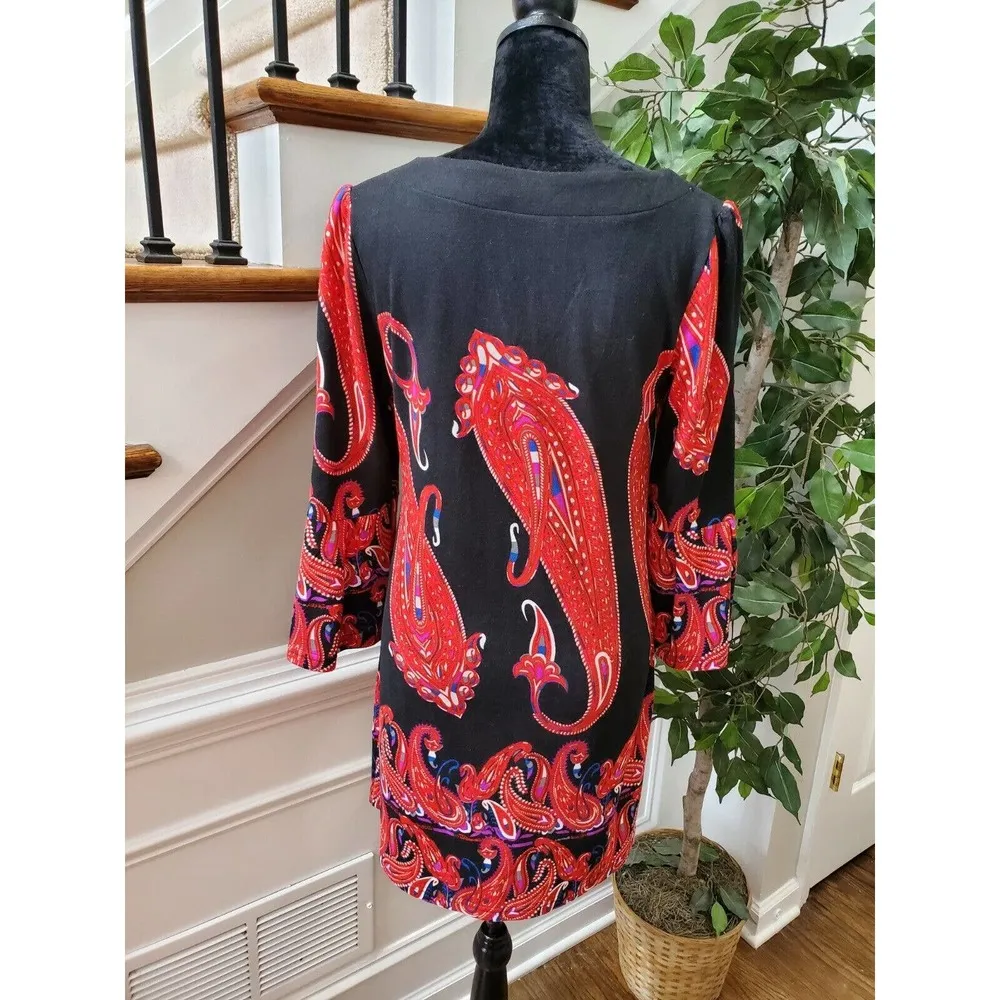 Aryeh Women Black/Red Polyester Round Neck Long Sleeve Knee Length Dress Size L - Image 8