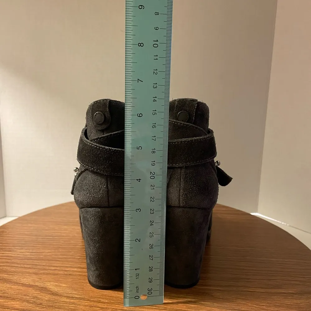 Rag & Bone Harrow Suede Belted Dark Grey/Black Ankle Boots Moto Biker US 37.5 - Image 4