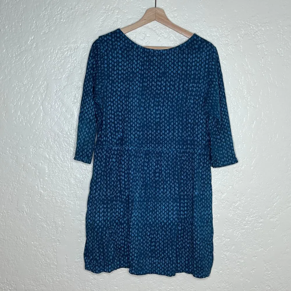 Peruvian Connection Women's Teal Blue Pima Cotton Dress Pockets 3/4 Sleeve Large - Image 3