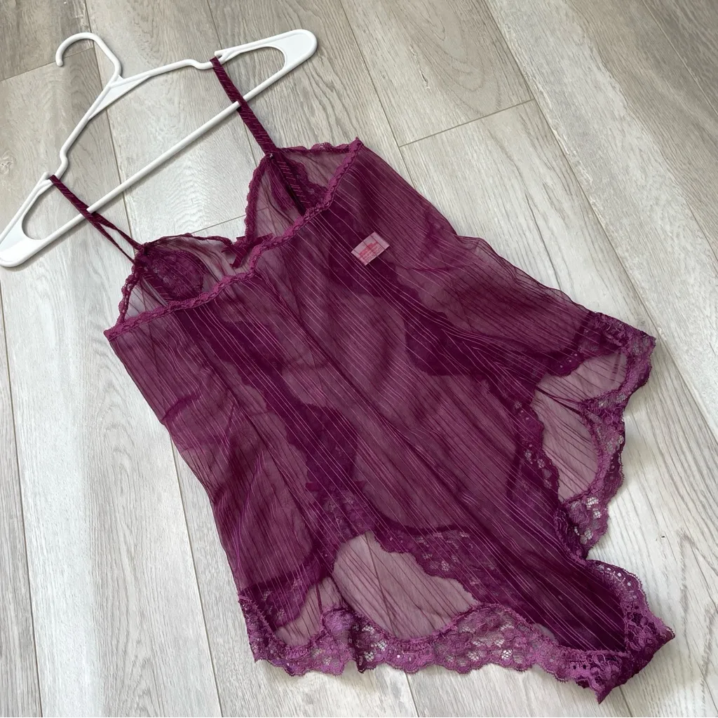 Vintage Lace Bodysuit striped sheer womens Purple (small) lingerie sexy y2k - Image 4