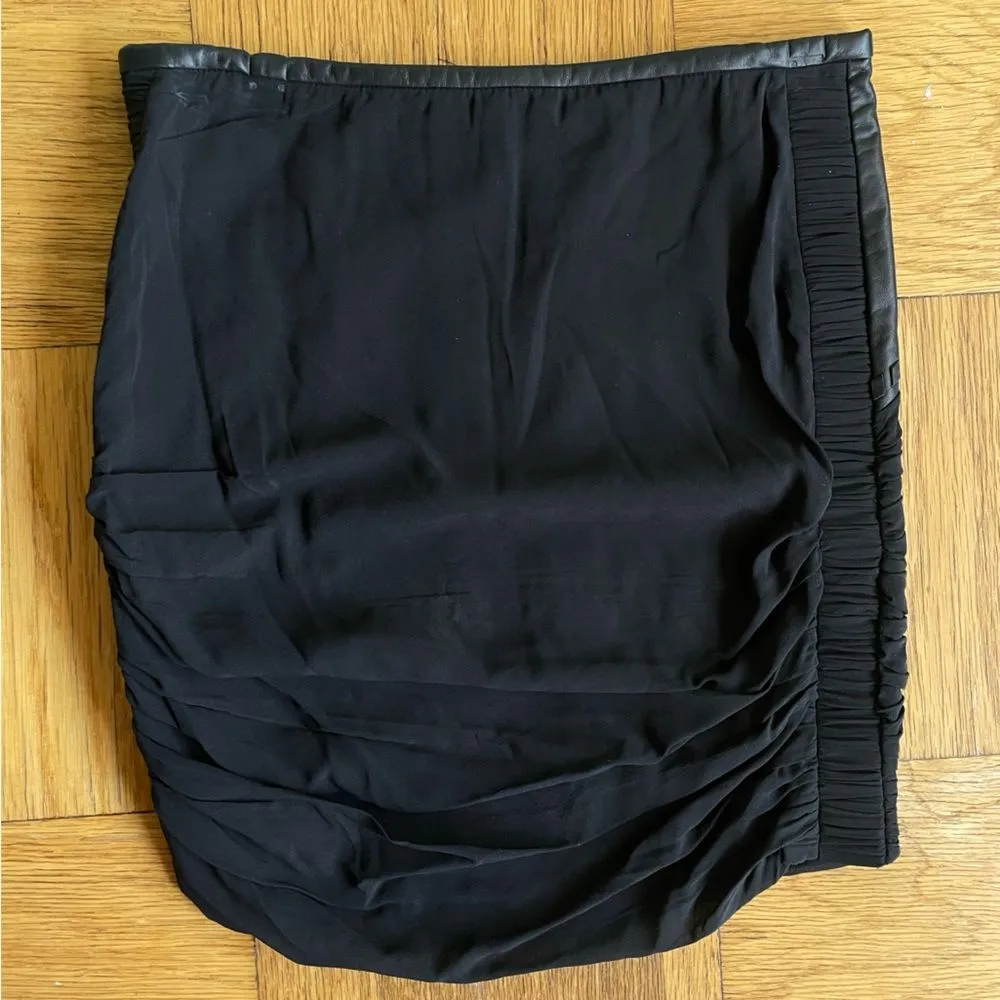 IRO Filera $495 black braided leather and silk chiffon miniskirt, sz 36/US2 NWOT - Image 3