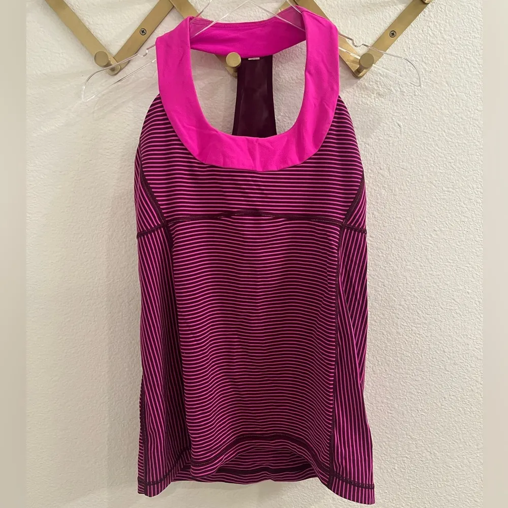 Lululemon Athletica Scoop Neck Tank Hyper Stripe Raspberry Glo Light 8 - Image 4