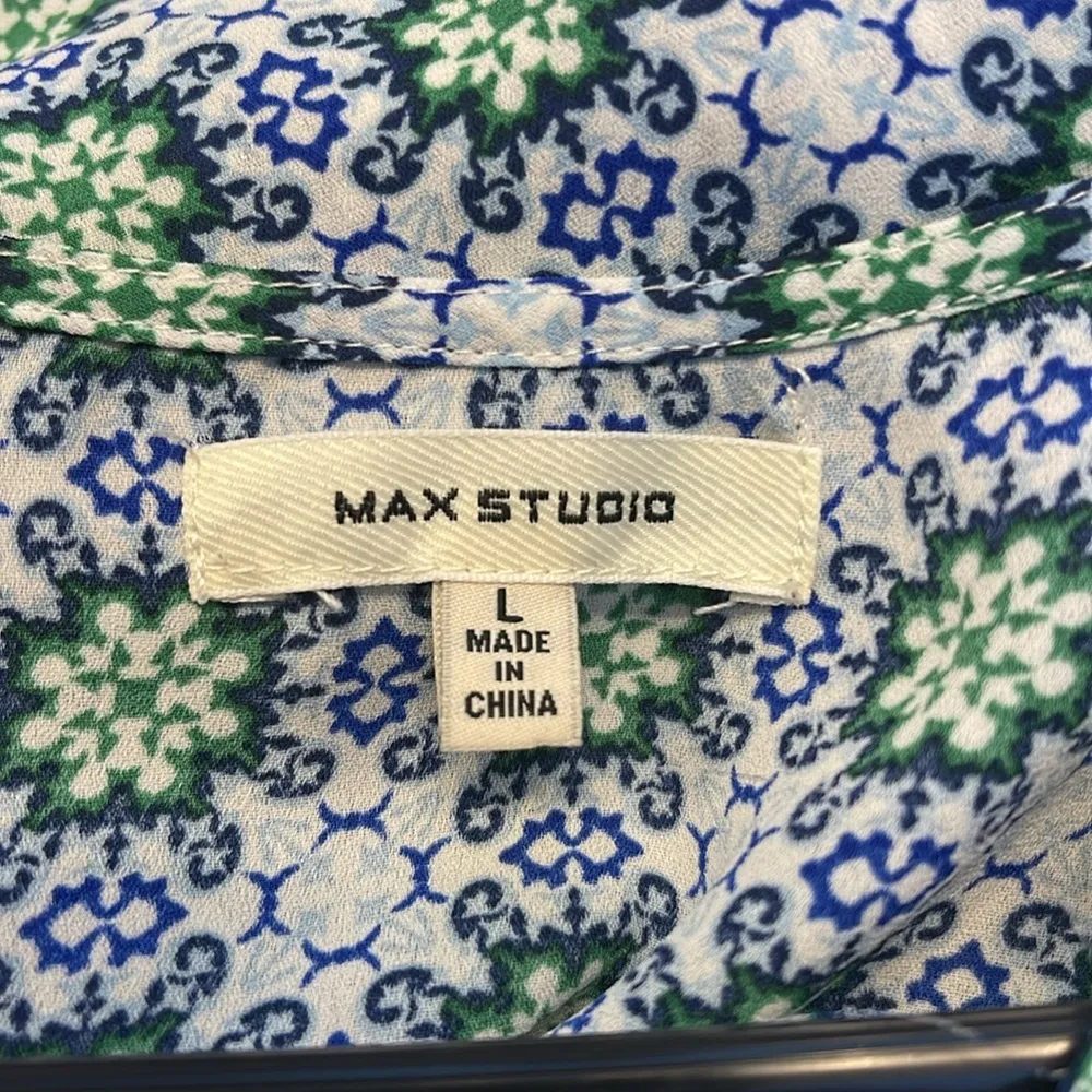 Max Studio Mosaic Dolman White Blue Green Sleeve Blouse Large EUC #4130 - Image 6