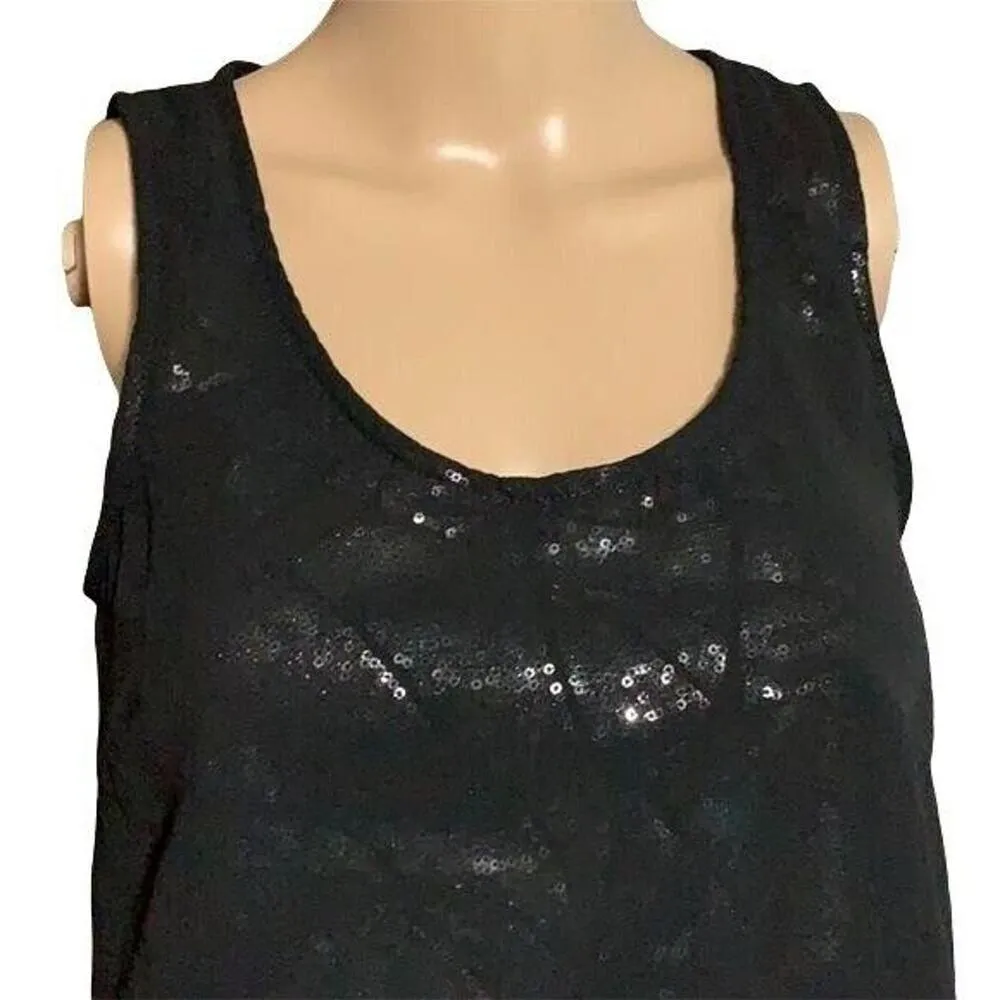 Forever 21 Womens Tank Top Sheer Over Silver Sequins Sleeveless Black Small - Image 2