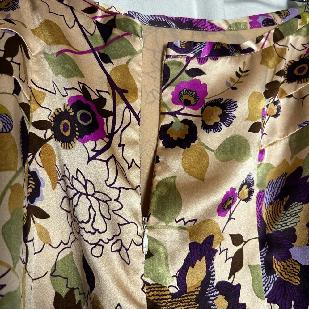 Vintage 100% Silk Floral Print I.e. Petite Knee/Mid Length Skirt Size 8P Tan - Image 4