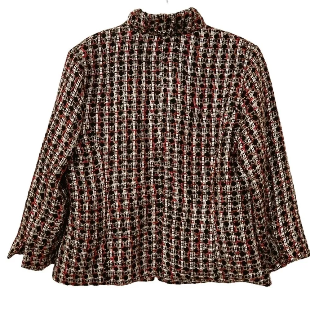 Chicos Fabulous Fall Signie Wool Blend Black Metallic Tweed Plaid Blazer Jacket - Image 8