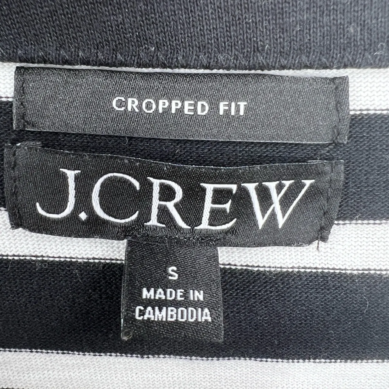 J.CREW Boxy Crop Fit Top Black White Stripes Boat Neck 100% Cotton Size S - Image 4