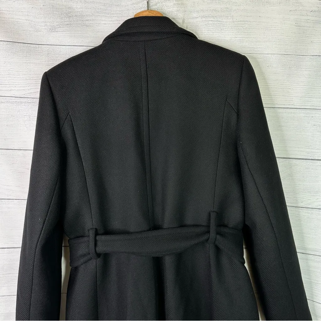 Mango size Medium Woolen Italian Wool Double-Breasted Belted Trench Coat Black - Image 7