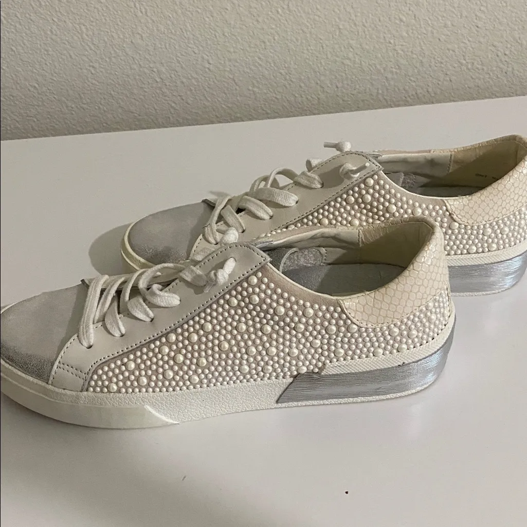 White and Silver Studded Sneakers Size 7 - Image 2