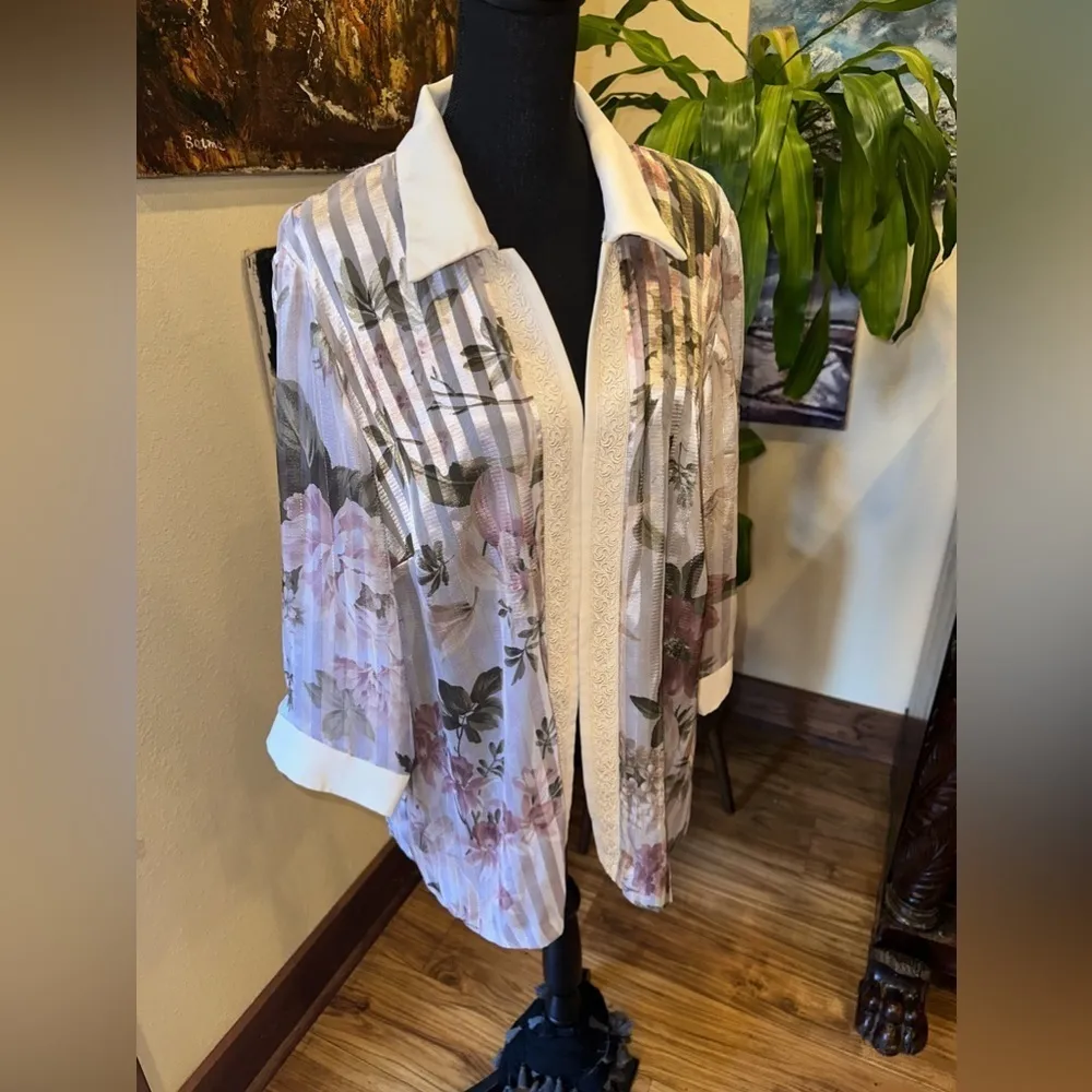 EUC R&M RICHARDs DUSTER JACKET ROSE METALLIC W LACE APPLIQUÉ LIGHTWEIGHT SZ 16W - Image 4