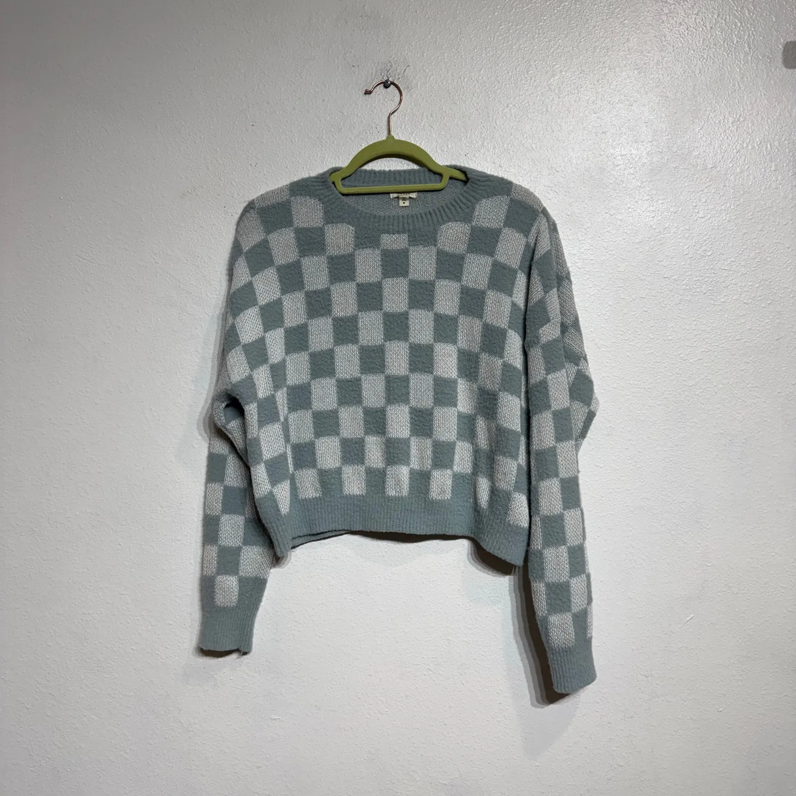 Debut Mint Checkered Crop Sweater Sz M - Image 2