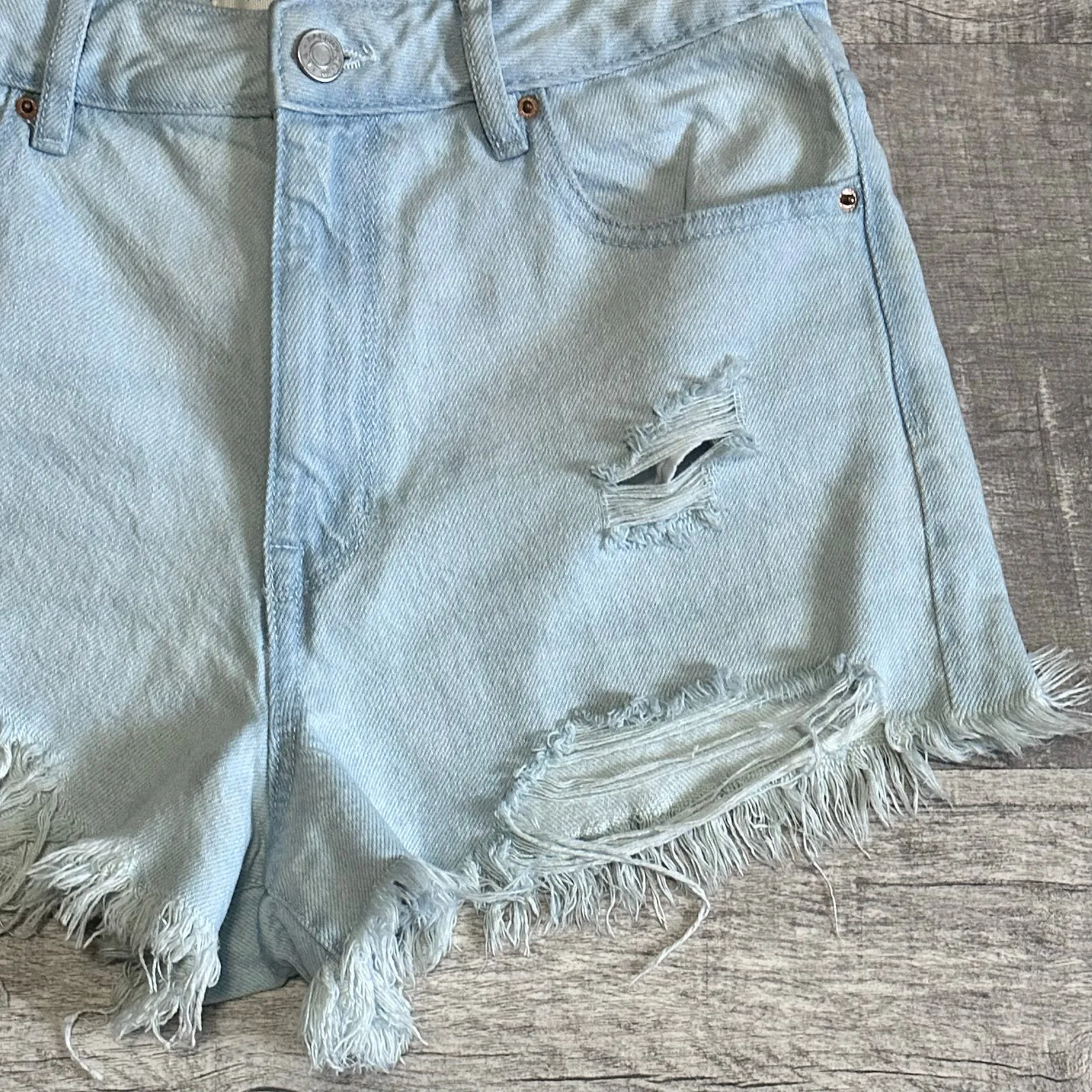 PacSun High Rise Festival Cutoff Denim Shorts Womens 27 Light Wash Destroyed - Image 2