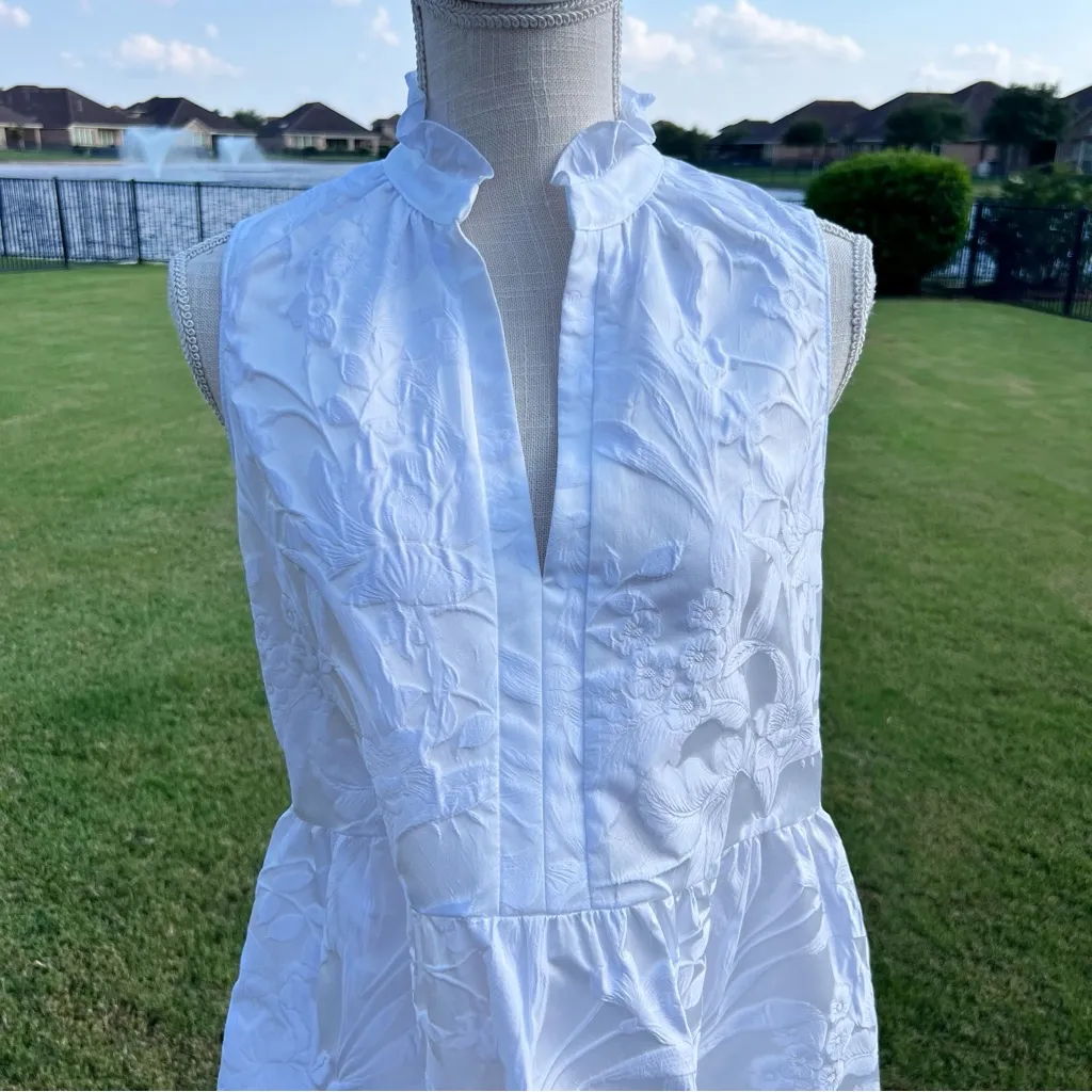 Amanda Uprichard White Sleeveless Tiered Floral Dress - Image 2