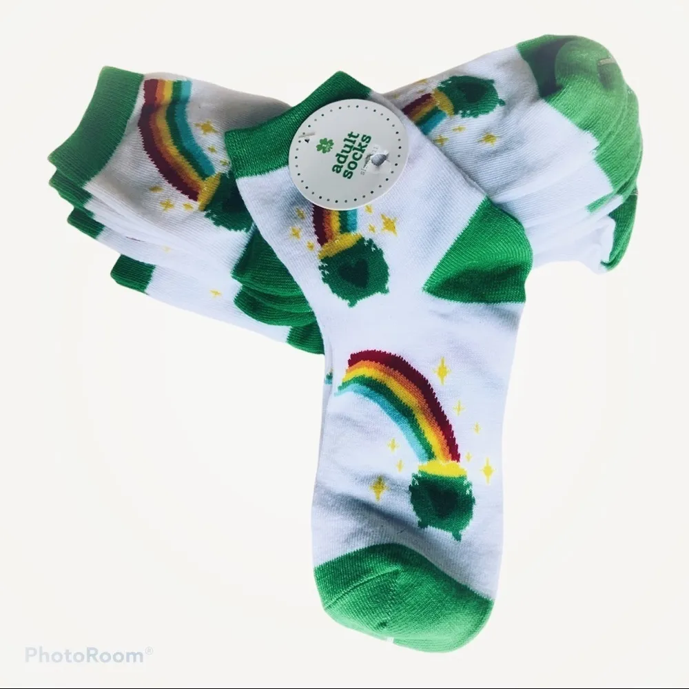 Rainbow Pot of Gold Lucky Ankle Socks Irish Adult 1 Size Unisex White - Image 5