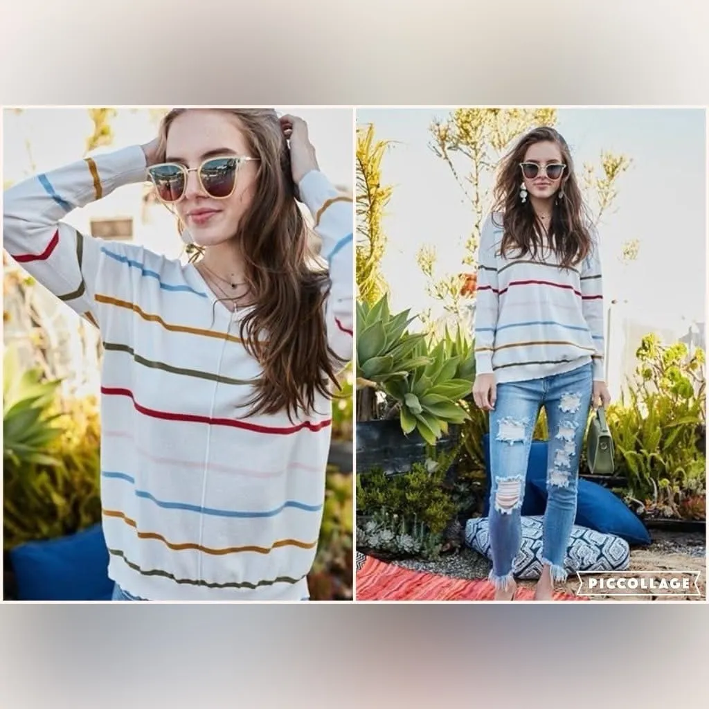 Main Strip Colorful Striped Crew Neck Sweater - Image 2