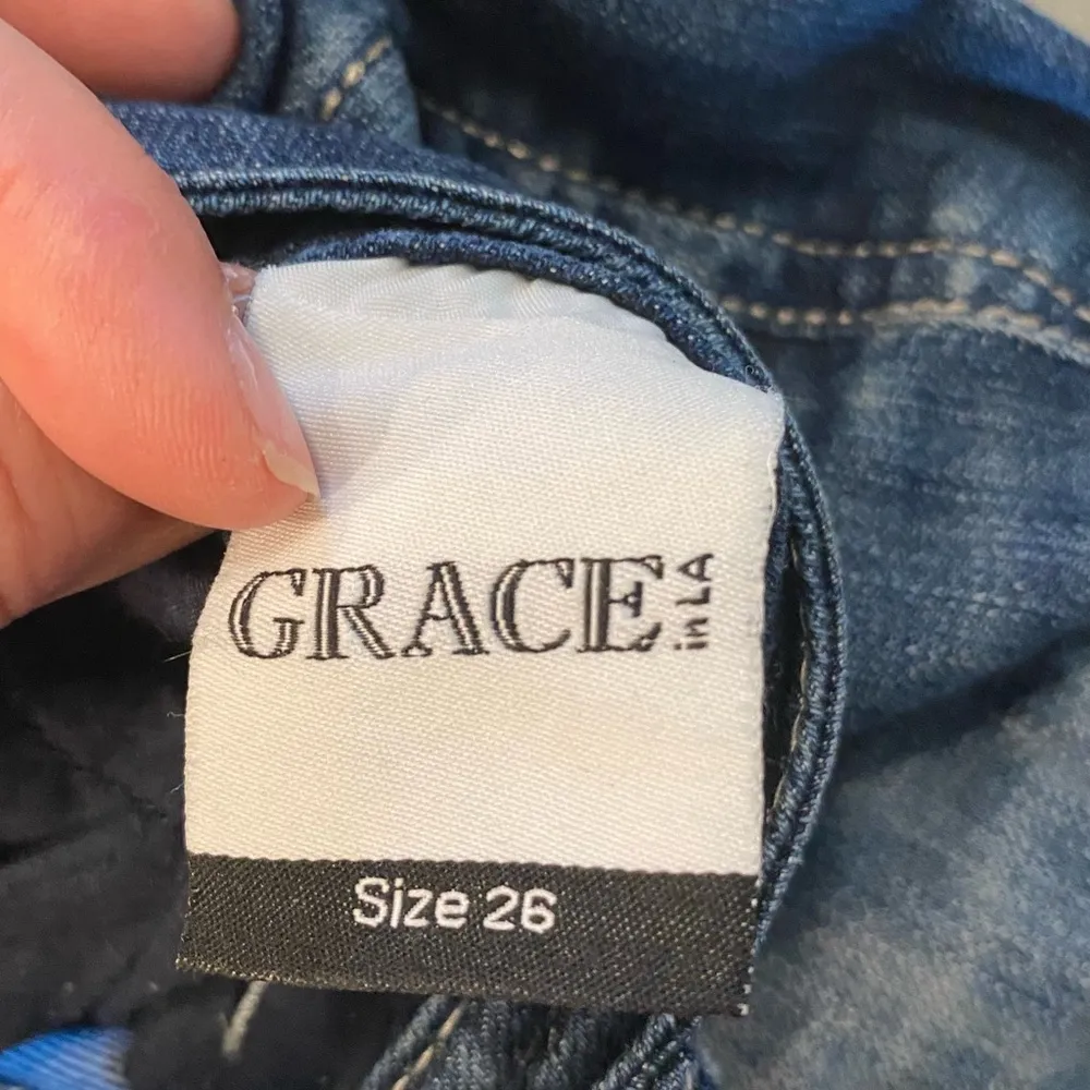 Vintage Y2k Grace in LA embroidered stitch & embellished Glam rock lowrise Jeans Blue Size 26 - Image 9
