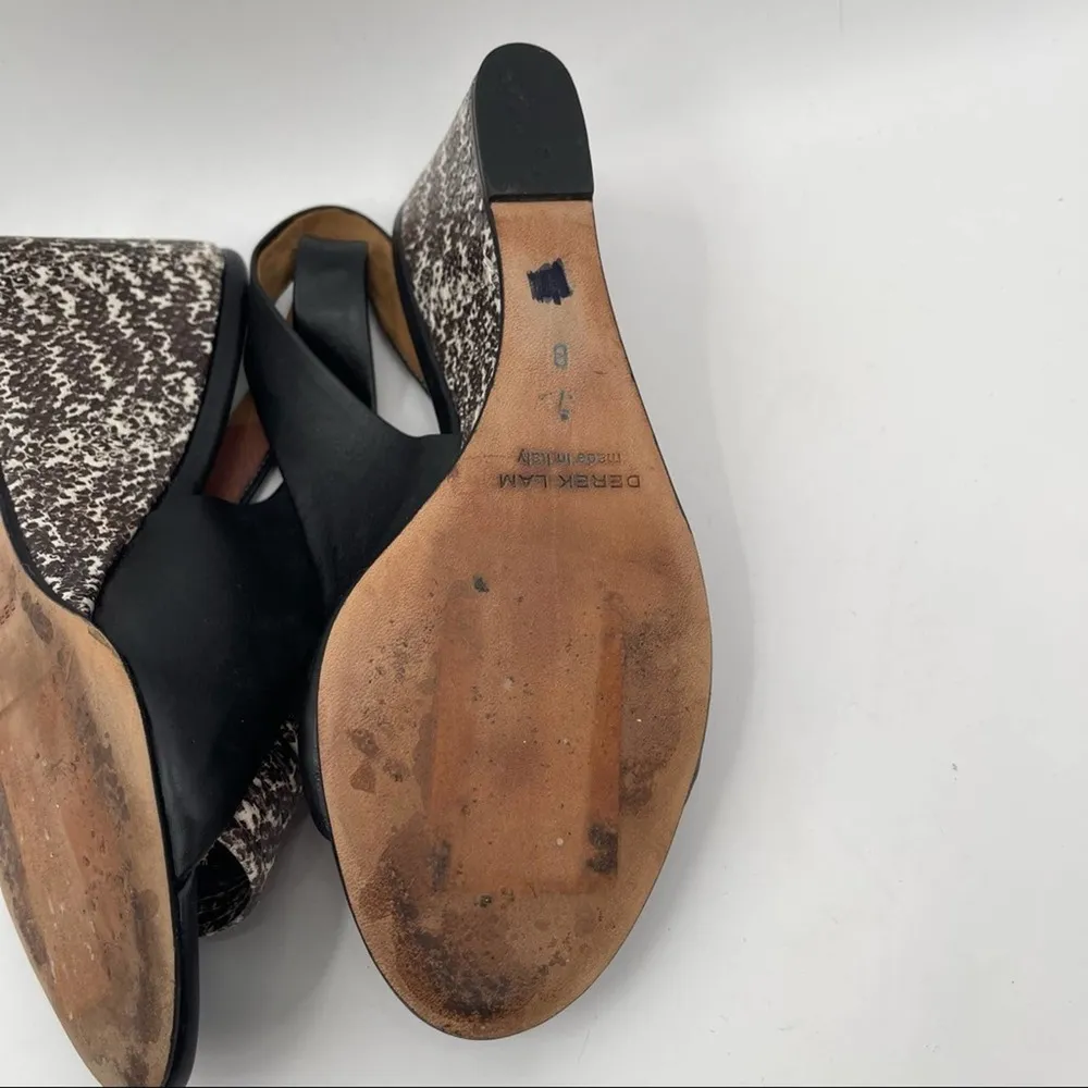 DEREK LAM Snakeskin Wedge Black Leather Strappy Slingback Shoes Heels Size 7 - Image 8