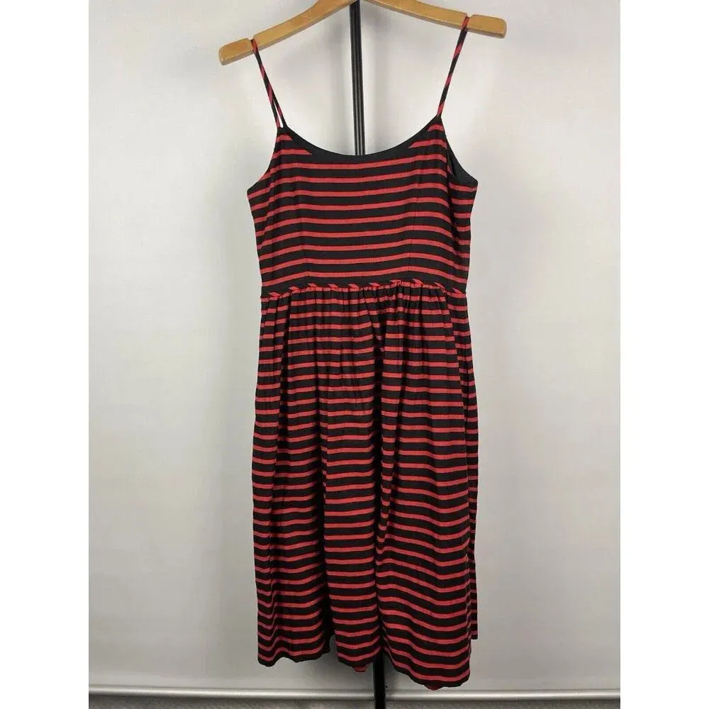 J. Crew Red Black Sleeveless Derby Striped Linen Blend‎ Cocktail Dress Size 0 - Image 6