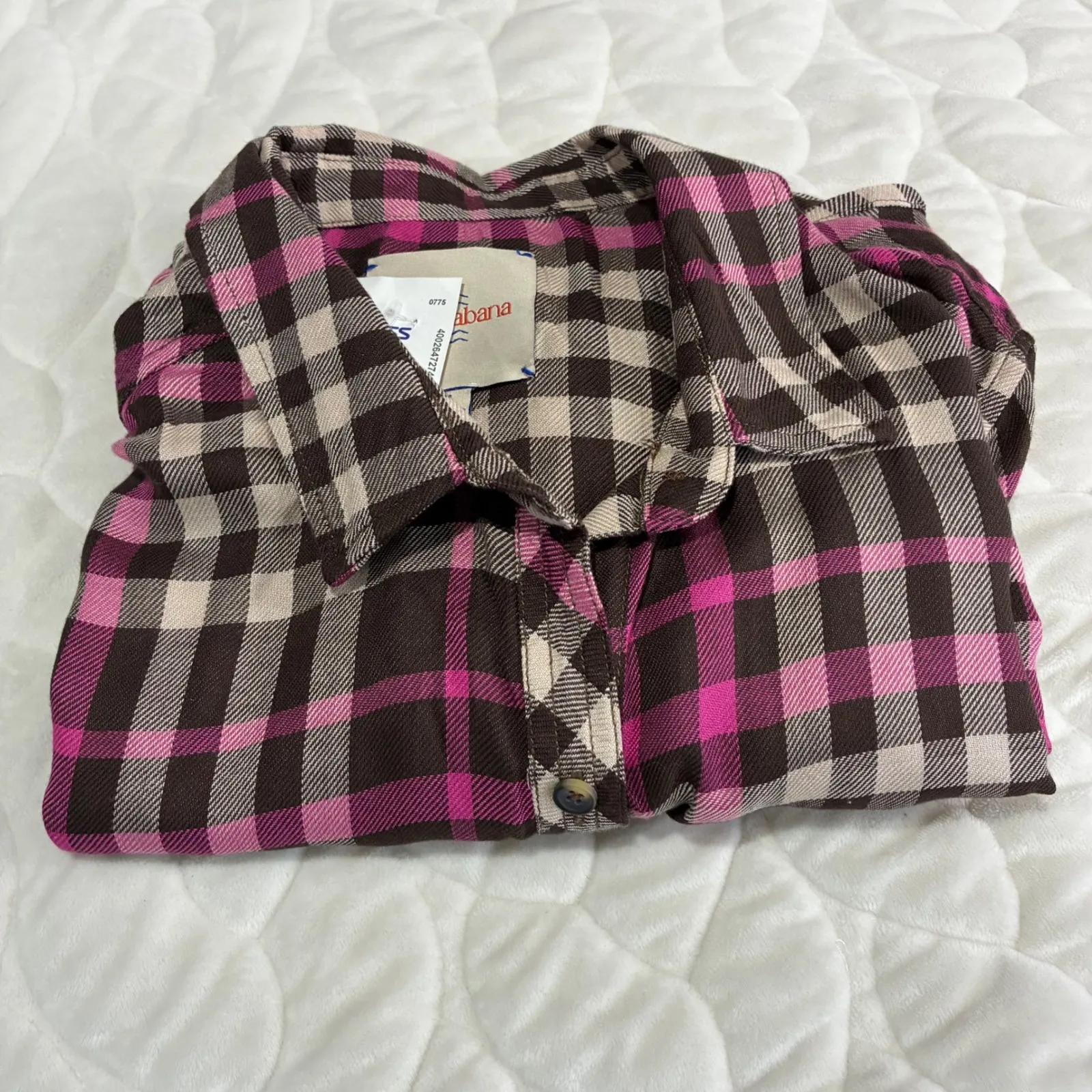 NWT Casa Cabana Flannel Shirt Womens L Plaid Brown Pink‎ Long Sleeve Casual Top Size L - Image 9