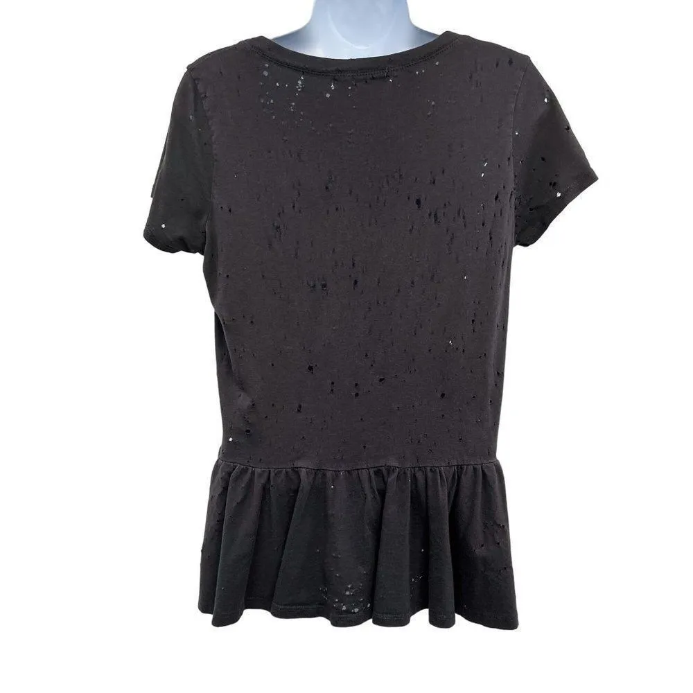 Urban Outfitters Daydreamer LA Distressed Peplum Top Tee Shirt Grey Medium - Image 25