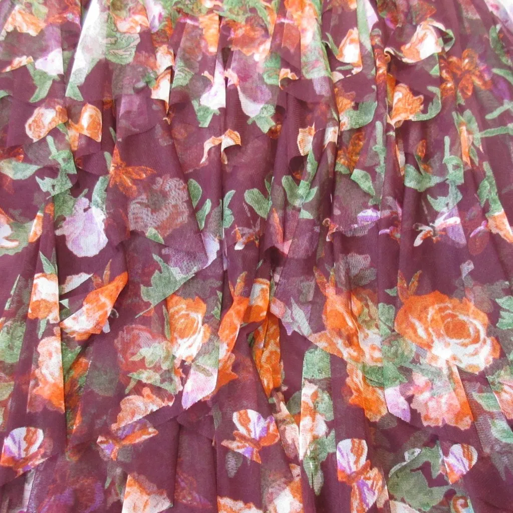 NWT by Anthropologie Cheri in Maroon Floral Ruffled Tulle Midi Skirt L - Image 6