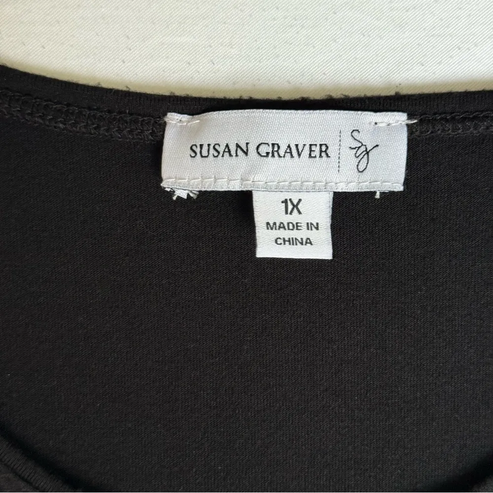 Susan‎ Graver Black Knit stretchy Vneck tank Top 1X - Image 2