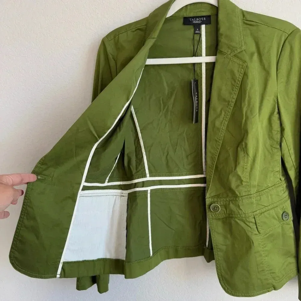 Talbots Olive Green One Button Long Sleeve Flip Pocket‎ Blazer Jacket Size 6 NWT - Image 4