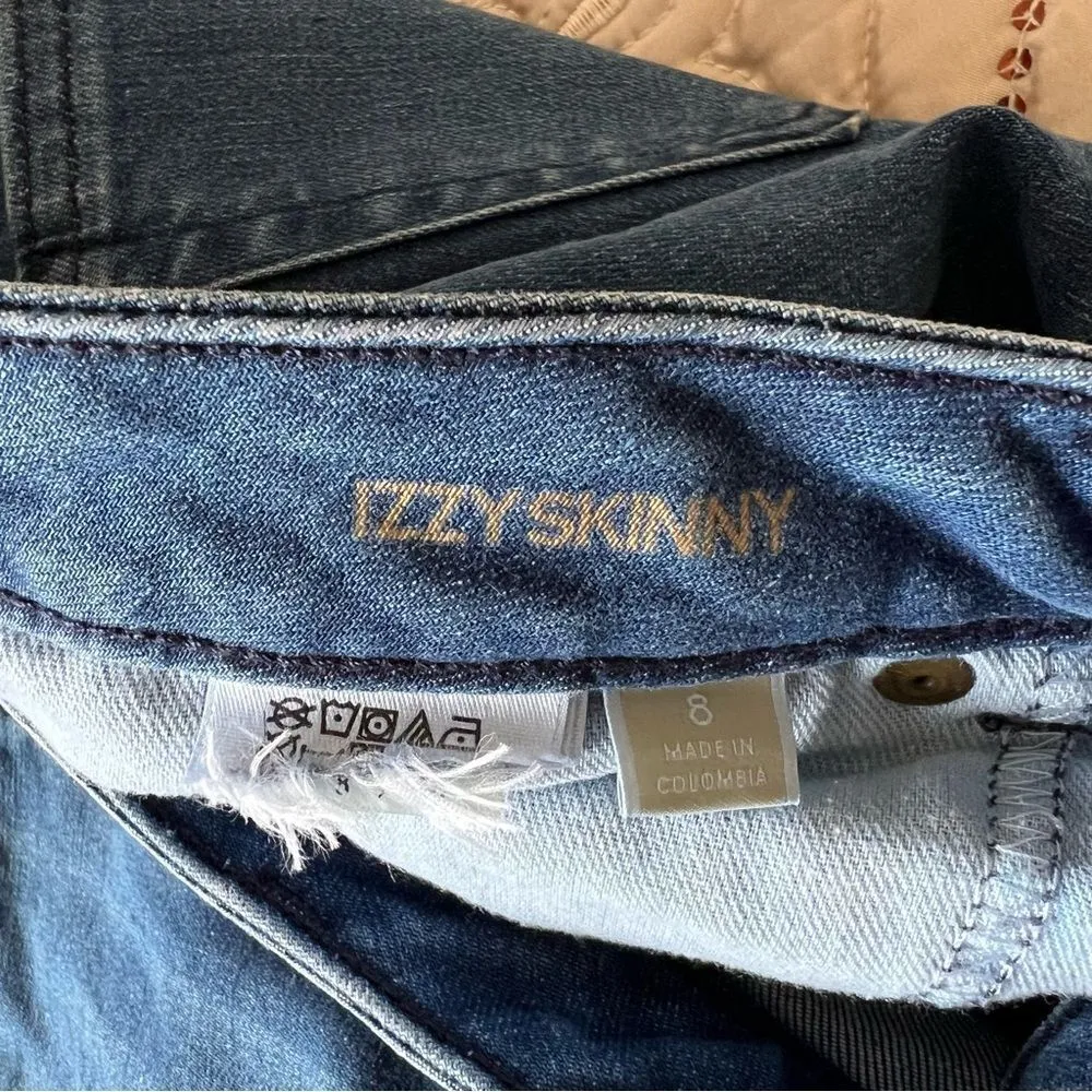 Michael Kors Medium Wash Izzy Skinny Jeans Raw Hem Size 8 - Image 9