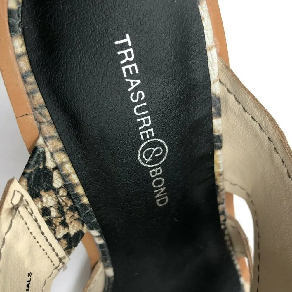 Treasure & Bond Allie Sandals Wooden Block Heel Faux Leather Snake Beige 6.5 - Image 5