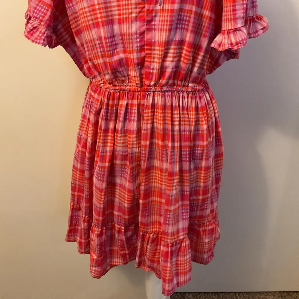 7. Terra & Sky Pink Plaid Ruffle Short Sleeve V-Neck Dress Size 1X - Image 11