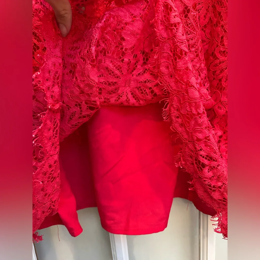 Nanette Lepore Formal Scarlet Dark Pink Lace Floral Ruffle Blouse Plus Size 4X - Image 6