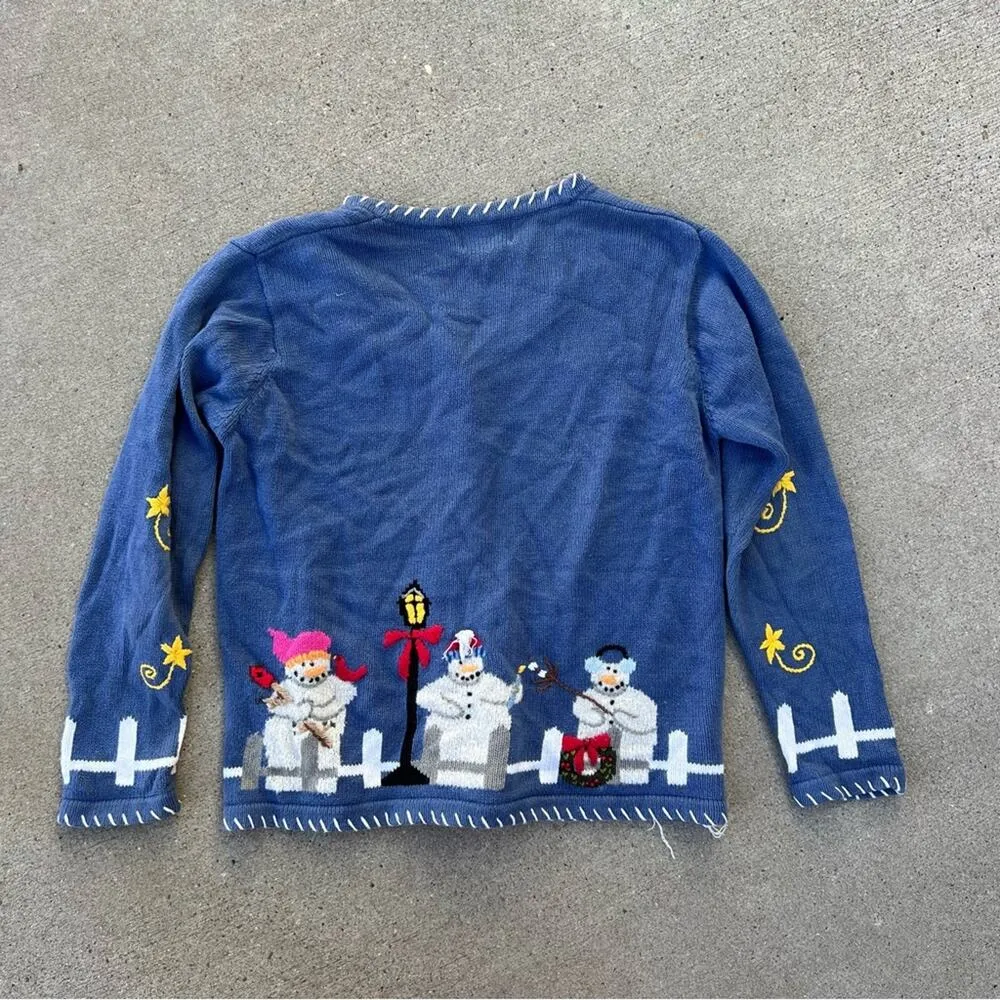 90s Quacker Factory embroidered snowman winter ugly Christmas cardigan sweater - Image 2
