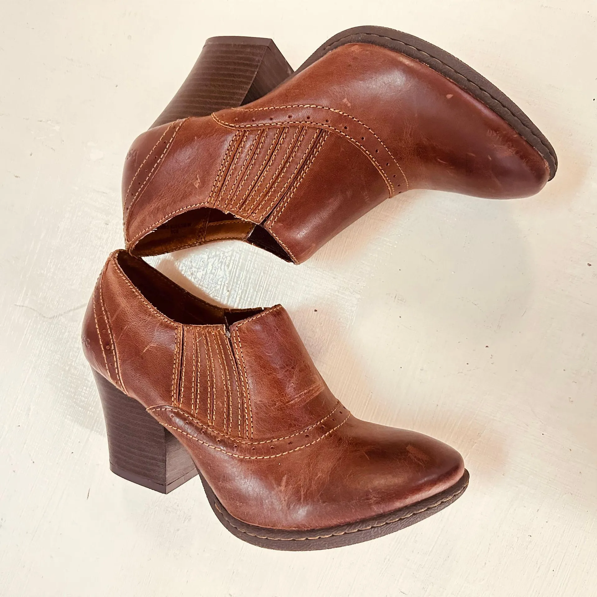 Distressed leather Block Heel Ankle Boots Size 8 in Brown - Image 9