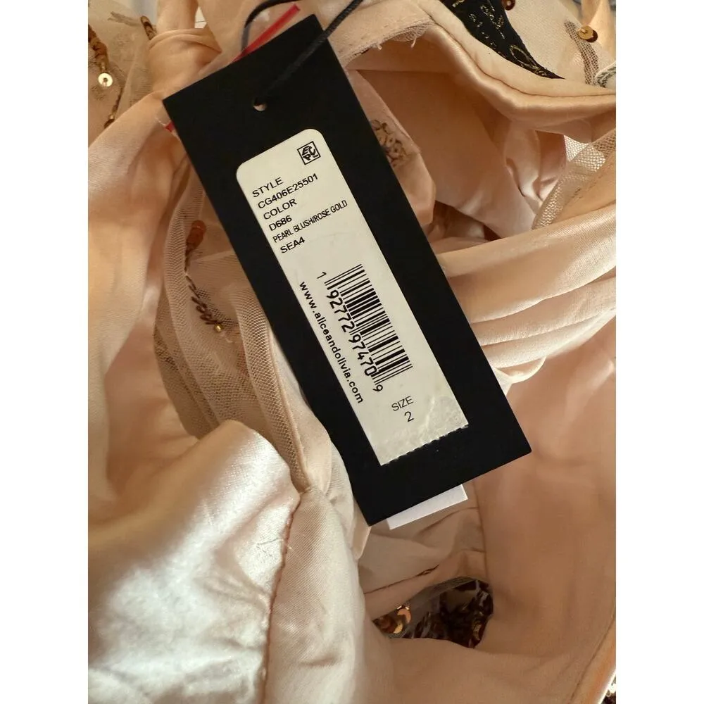 Alice + Olivia Zenon Cape Mini Dress Size 2 Pearl Blush/Rose Gold Sequin NWT - Image 12