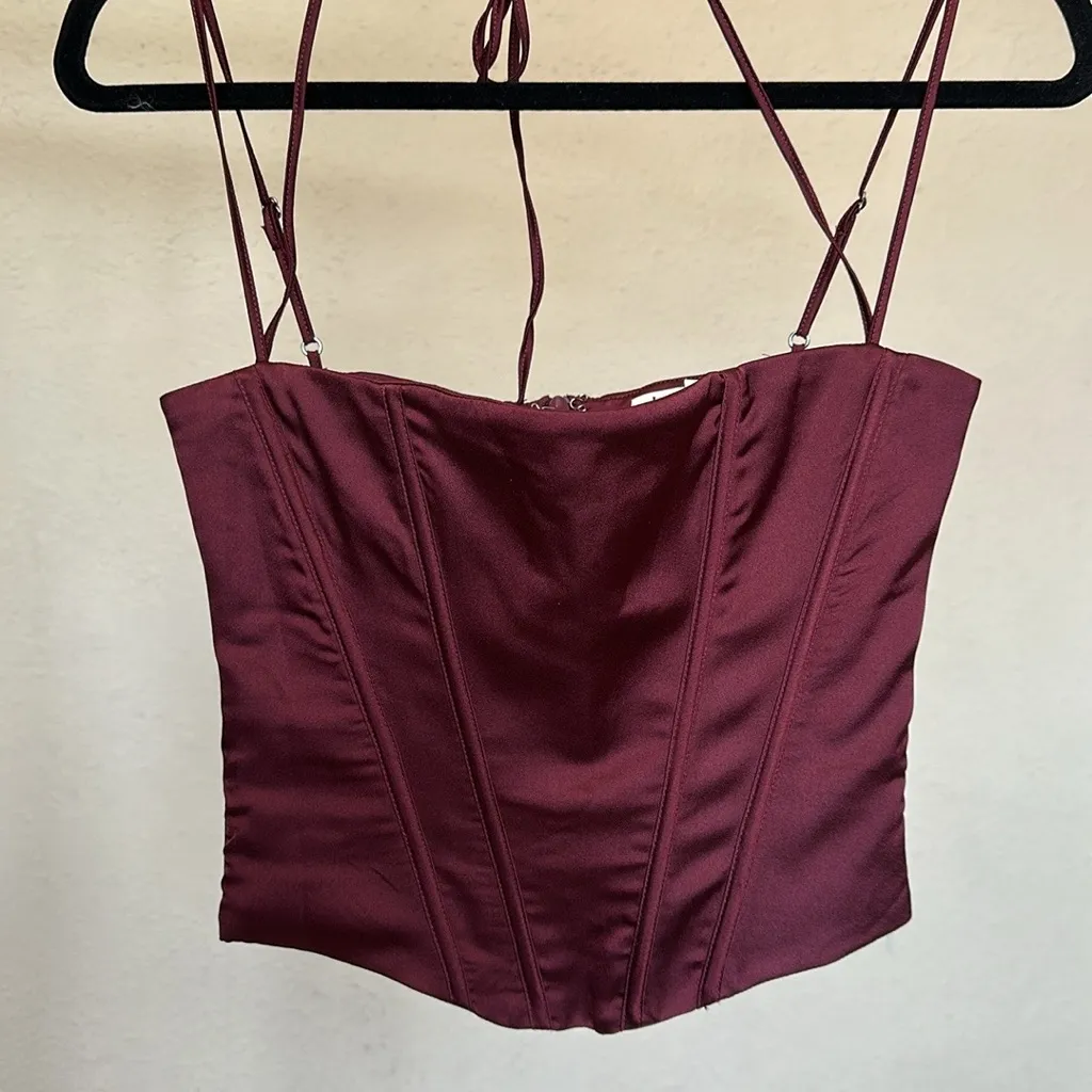 HOUSE OF CB 'Chantelle' Wine Satin Corset NWOT size XS‎ - Image 5